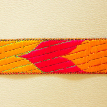 Jacquard Weave Trimming, Yellow, Green And Fuchsia Pink Thread Embroidered Lace Trim